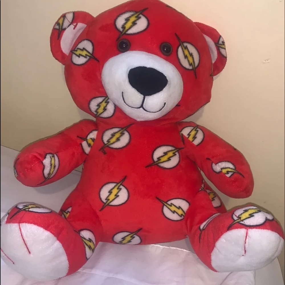 Flash Six Flags Magic Mountain Teddy Bear 10.5 Plush Red w/lightening bolts